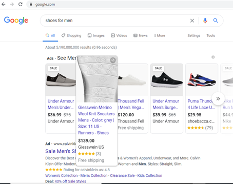 Online Ratings screen - Google online store 