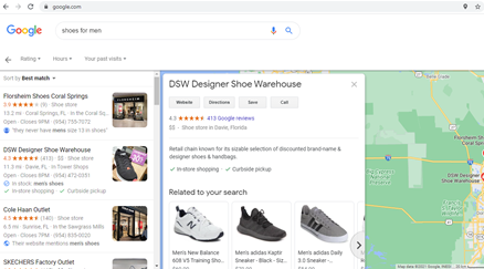 Integration with Google Local Search screen - Google online store 