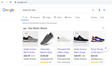 Shopping ads screen - Google online store 